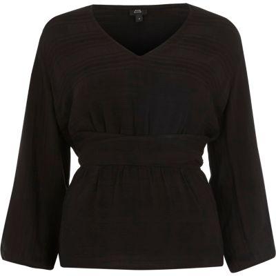 River Island Womens Stripe Ruched Sleeve Top