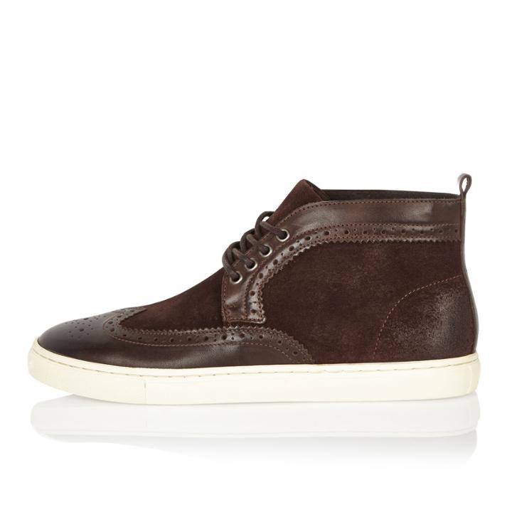 River Island Mensbrown Suede And Leather Brogue Boots