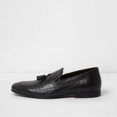 River Island Mens Croc Embossed Leather Loafers
