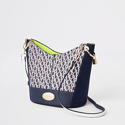 River Island Womens Ri Monogram Bucket Cross Body Bag