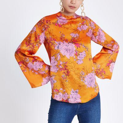 River Island Womens Floral Print Flare Sleeve Top