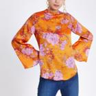 River Island Womens Floral Print Flare Sleeve Top