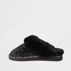 River Island Womens Velted Quilted Faux Fur Mule Slippers
