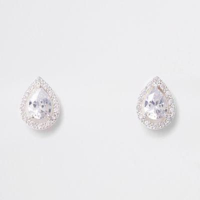 River Island Womens Silver Tone Diamante Teadrop Stud Earrings