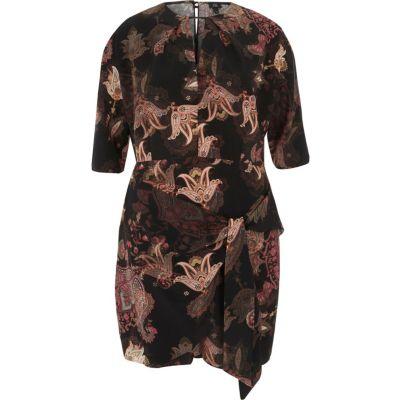 River Island Womens Paisley Print Tie Front Mini Dress