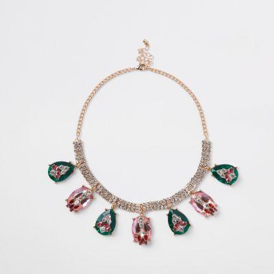 River Island Womens Gold Tone Diamante Jewel Embellished Necklace