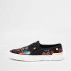 River Island Womens Floral Embroidered Slip On Plimsolls