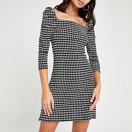 River Island Womens Print Square Neck Puff Sleeve Dress