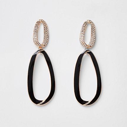 River Island Womens Gold Tone Enamel Hoop Drop Earrings