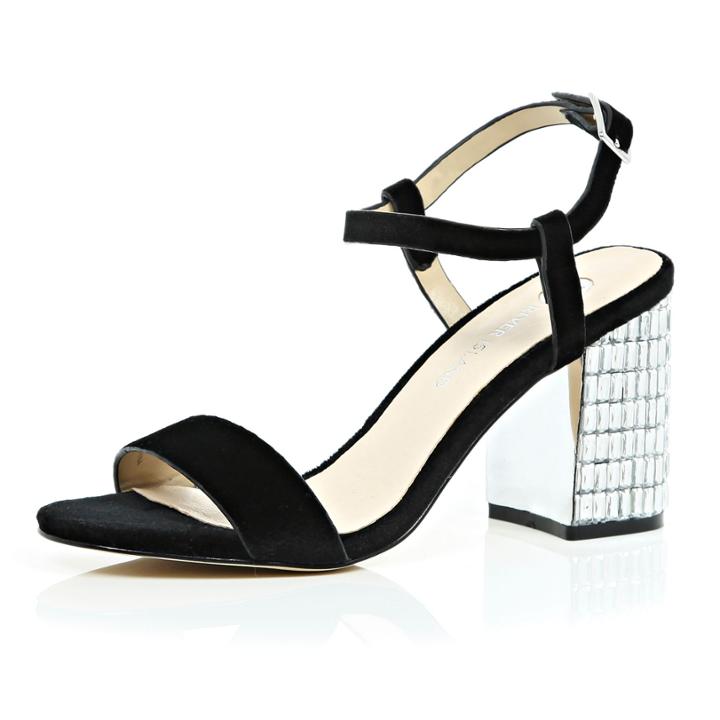 River Island Womens Velvet Gem Encrusted Block Heel Sandals