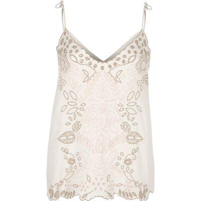 River Island Womens Embroidered Cutwork Bow Cami Top