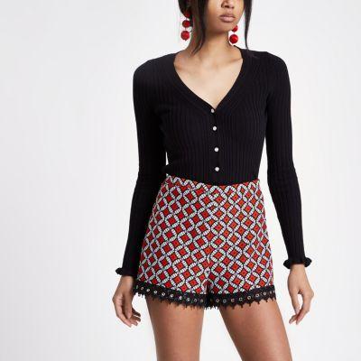 River Island Womens Geo Print Lace Trim Shorts
