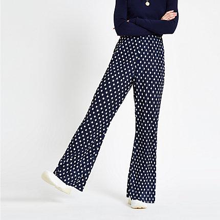 River Island Womens Spot Print Plisse Flare Trousers