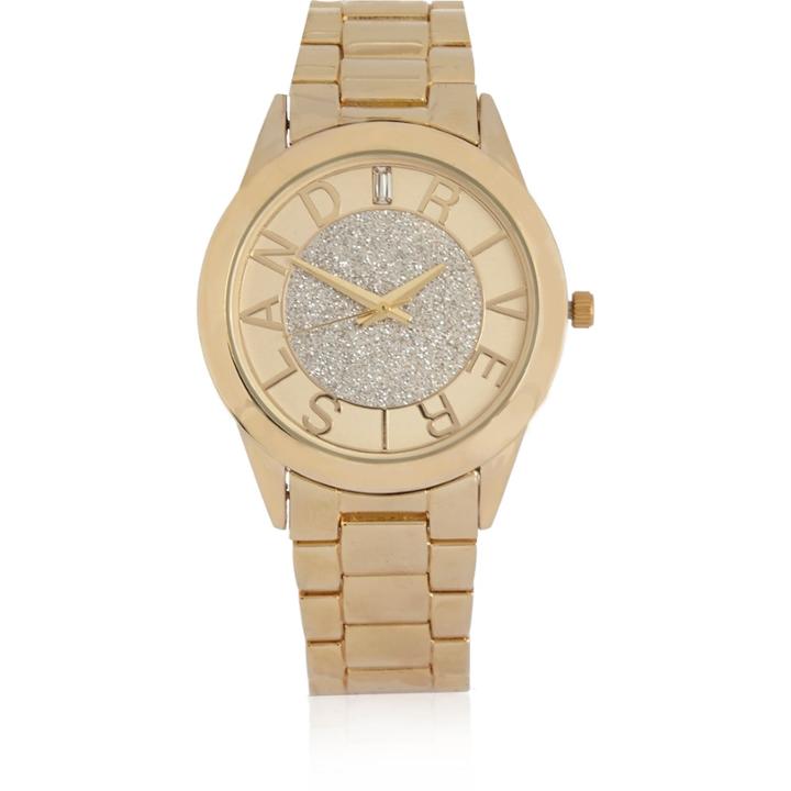 River Island Womens Gold Tone Branded Glitter Face Watch