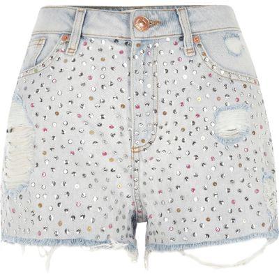 River Island Womens High Waisted Sequin Denim Shorts
