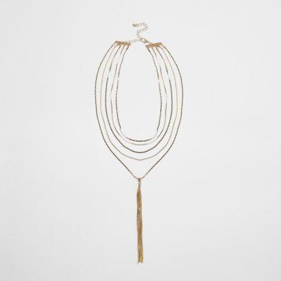 River Island Womens Gold Tone Multi Row Tassel Necklace
