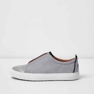 River Island Womens Glitter Slip On Runner Sneakers