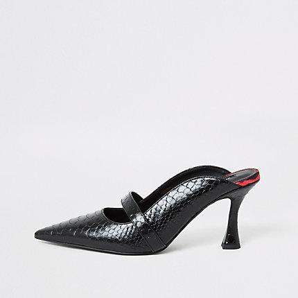 River Island Womens Croc Embossed Mule Flare Heel Sandal