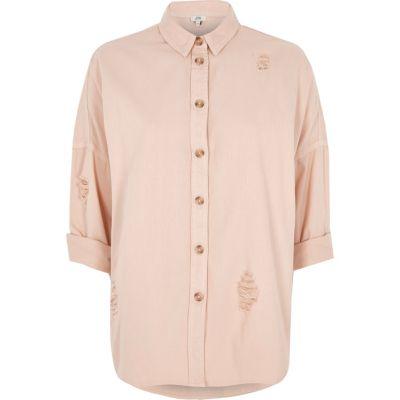 River Island Womens Long Sleeve Ripped Denim Shirt