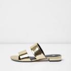 River Island Womens Gold Metallic Two Strap Mules