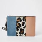 River Island Womens Leopard Print Leather Pouch Clutch Bag