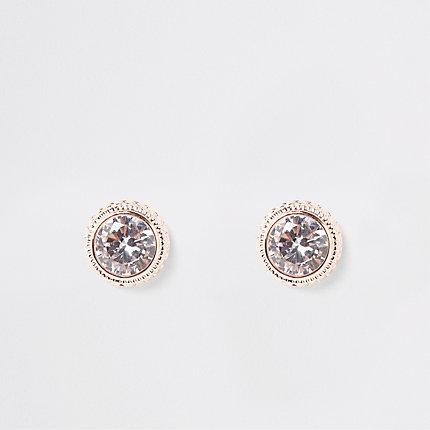 River Island Womens Rose Gold Curb Trim Round Stud Earrings