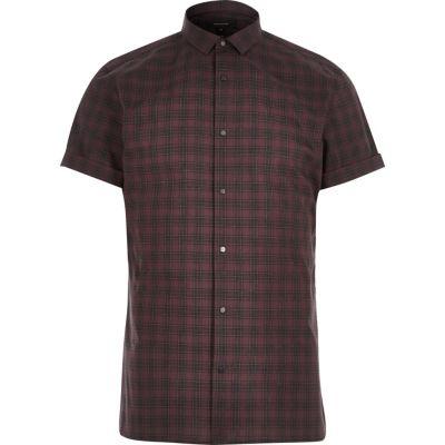 River Island Mens Check Popper Short Sleeve Slim Shirt