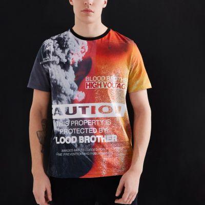 River Island Mens Blood Brother 'caution' Print T-shirt