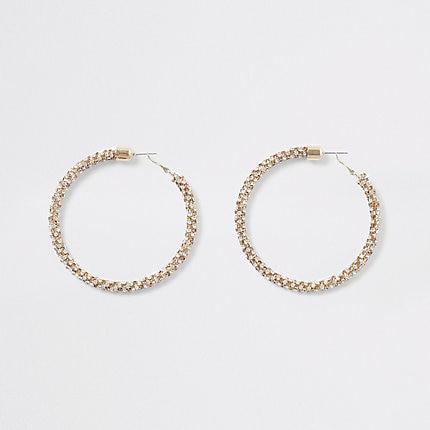 River Island Womens Gold Colour Diamante Hoop Earrings