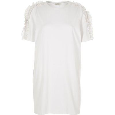 River Island Womens White Frill Cold Shoulder Oversized T-shirt