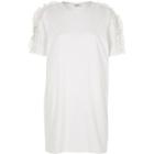 River Island Womens White Frill Cold Shoulder Oversized T-shirt
