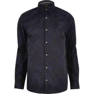 River Island Mensnavy Floral Jacquard Smart Slim Fit Shirt