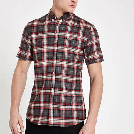 River Island Mens Check Wasp Embroidery Short Sleeve Shirt