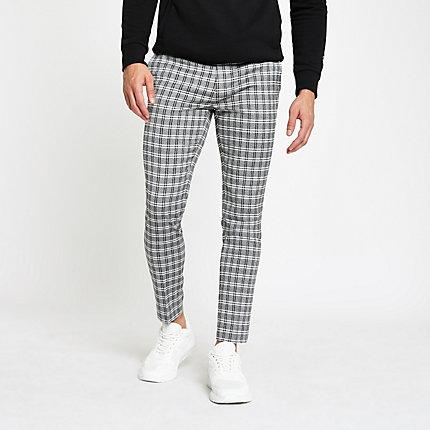 River Island Mens Check Cropped Super Skinny Trousers