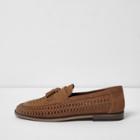 River Island Mens Leather Woven Tassel Loafers