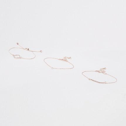 River Island Womens Rose Gold Rhinestone Paved Bracelet Pack
