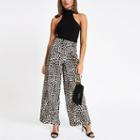 River Island Womens Leopard Print Velvet Wide Leg Trousers