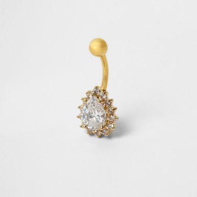 River Island Womens Gold Tone Floral Teardrop Belly Bar