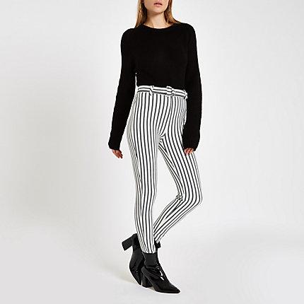 River Island Womens White Stripe D Ring Belted Leggings