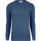 River Island Mensblue Textured Slim Fit Waffle Knit Sweater