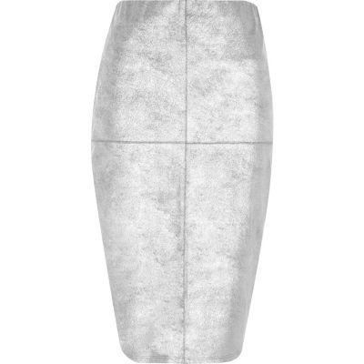 River Island Womens Silver Faux Suede Panel Pencil Skirt
