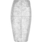 River Island Womens Silver Faux Suede Panel Pencil Skirt