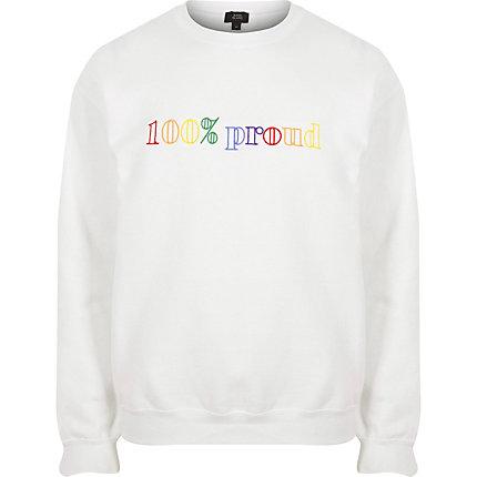 River Island Mens White '100% Proud' Pride Sweatshirt