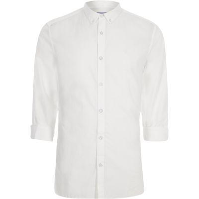 River Island Mens White Poplin Slim Fit Rolled Sleeve Shirt