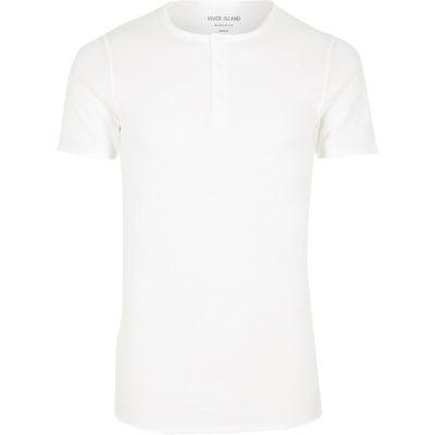 River Island Menswhite Grandad Collar T-shirt