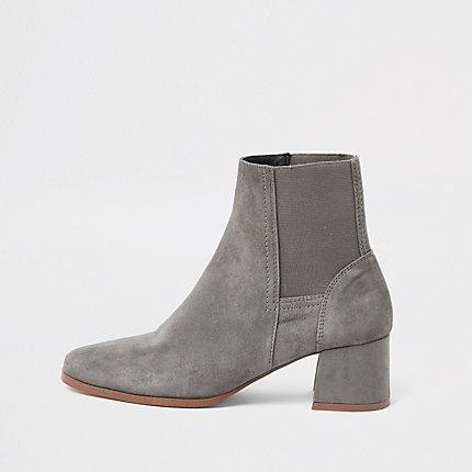 River Island Womens Suede Square Toe Block Heel Boots