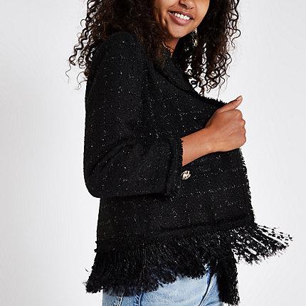River Island Womens Boucle Fringe Trim Jacket