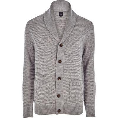 River Island Mens Shawl Neck Button-up Knit Cardigan