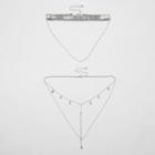 River Island Womens Silver Tone Rhinestone Drop Choker Set