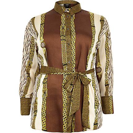 River Island Womens Plus Print Tie Waist Shirt